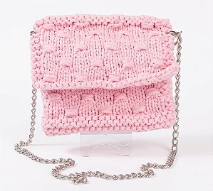 Bolsa de tricô rosa alça prata