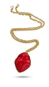 Colar longo resina oval vermelho