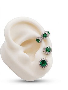 Conjunto brincos e piercing esmeralda