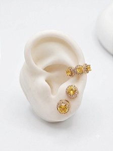 Conjunto brincos e piercing citrino