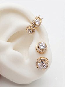 Conjunto brincos e piercing cristal
