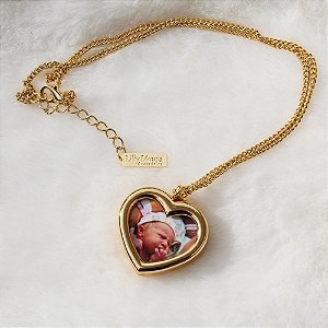 Colar relicário coração duas fotos