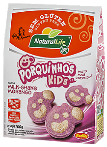 Biscoito Porquinhos Kids Milk-Shake Morango | Sem glúten e sem leite '100g