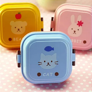 Marmita Infantil Gatinho com divisória horizontal e travas laterais