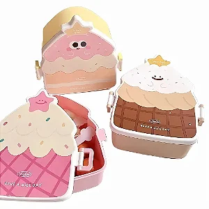 Marmita Infantil CUPCAKE cor-de-rosa com divisória e travas laterais