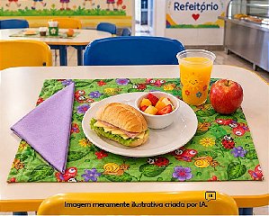 Jogo Americano Infantil em Tecido | Joaninha com Guardanapo Lilás
