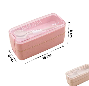Marmita Lunch Box ROSA lisa com divisórias, talheres e travas laterais