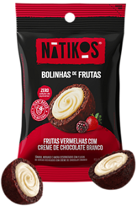 Bolinhas de Frutas Vermelhas com Creme de Chocolate Branco Nátikos '30g | Zero Açúcar e Sem Lactose