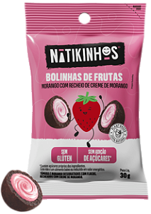 Bolinhas de Frutas Morango e Creme de Morango Natikinhos '30g | Zero Açúcar e Sem Lactose