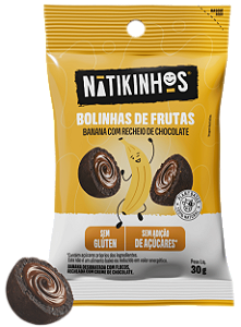 Bolinhas de Frutas Banana com recheio de Chocolate Nátikos '30g | Zero Açúcar e Sem Lactose