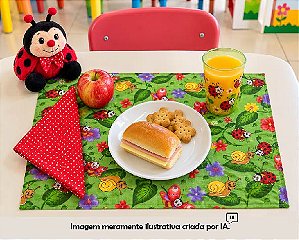 Jogo Americano Infantil em Tecido | Joaninha com Guardanapo Vermelho