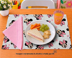 Jogo Americano Infantil em Tecido | Minnie Guardanapo Rosa