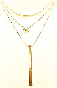 Colar gravata de 3 correntes com ponto de luz