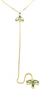 Colar gravata com cristal azul claro