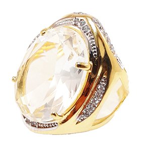 Anel com cristal zircônia e aplique de ródio