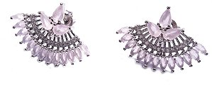 Brinco leque  ear cuff navete rosê e micro zircônia no ródio