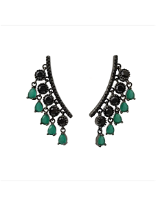 Brinco ear cuff verde no ródio negro