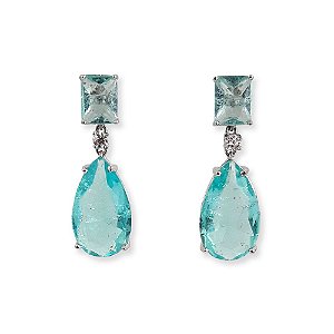 Brinco gota zircônia azul fusion festa