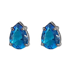 Brinco mini gota azul fusion ródio negro