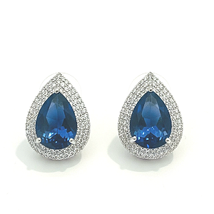 Brinco Gota Safira Cravejada Banho Ródio
