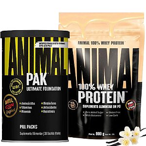 COMBO ANIMAL PAK 30 PACKS + ANIMAL 100% WHEY 900G BAUNILHA
