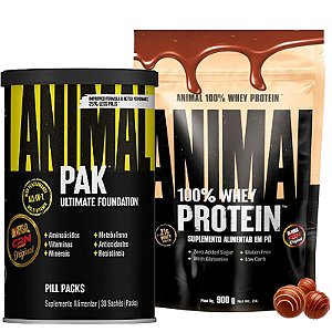 COMBO ANIMAL PAK 30 PACKS + ANIMAL 100% WHEY 900G CHOCOLATE TRUFADO
