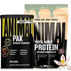 COMBO ANIMAL PAK 30 PACKS + ANIMAL 100% WHEY 900G SORVETE DE PISTACHE