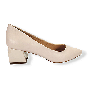 SCARPIN FEMININO SALTO MÉDIO BLOCO - CREME