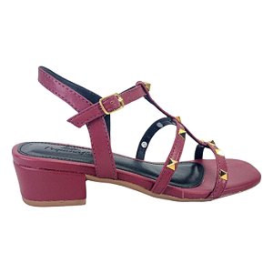 Sandália Feminina Salto Baixo com Tachas - Bordô