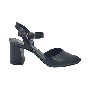 Scarpin Aberto Preto Salto Bloco Fivela - Tam. 30, 31, 32 e 33