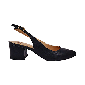 Slingback Preto Salto Bloco Fivela - Tam. 30, 31, 32 e 33