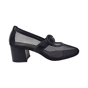 Scarpin Preto Tela Mary Jane Salto Bloco - Tam. 30, 31, 32 e 33