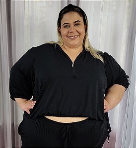 Blusa Cropped Plus Size Manga Longa