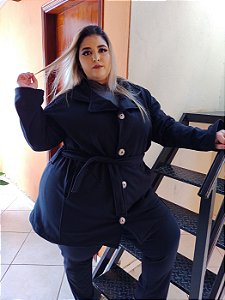 Casaco Sobretudo Preto Moleton Flanelado Plus Size