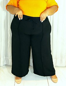 Calça Pantalona Plus Size Cós Alto Tecido Duna com Elástico