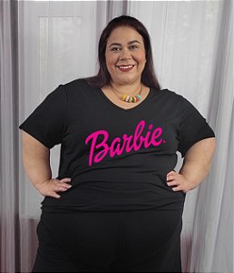T-Shirt Blusa Camiseta da Barbie Plus Size Gola v e Gola Redonda Grandes