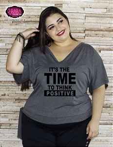 Blusa Gola V Com Manga Cós e Amarração Plus Size Tamanhos Grandes