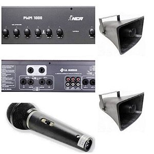 Corneta Fibrasom G086 (4pçs)+ Amplificador PWM1000+microfone