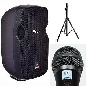 Caixa Acústica WLS S10 BT Ativa + Microfone JBL + Pedestal