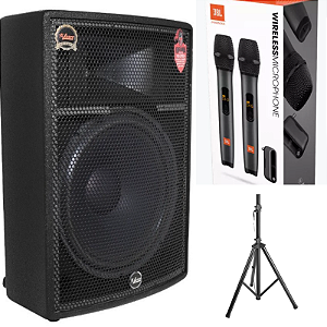 Caixa Ativa Leacs Brava 1000 10¨+ Pedestal + 2 Mic s/fio JBL