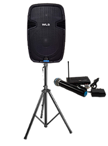 Caixa WLS J15 PRO Ativa + 1 Microfone s/fio de mão +Pedestal
