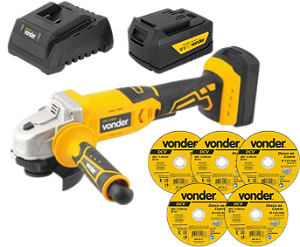 Esmerilhadeira 4.1/2 VONDER c/ 1 bat 4.0Ah IEV 1808 + 5 Disc