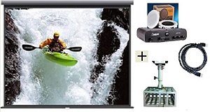 Tela de Projeção Retrátil TES 100¨+ Suporte Gaiola+Cabo HDMI+Kit Som DR500