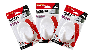 Gancho Autoadesivo Grande Adere cor branco Kit c/ 3 unidades