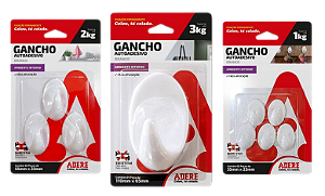 Gancho Autoadesivo Adere cor branco Kit com 9 unidades