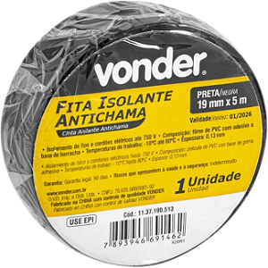 Fita isolante 19,0 mm x 5 m preta VONDER