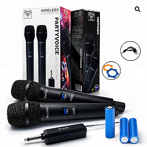 Microfone Sem Fio Leson Duplo PartyVoice Karaokê Eventos