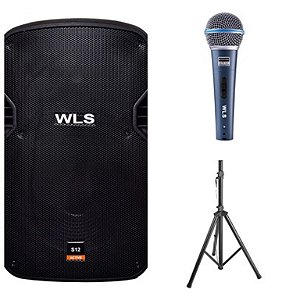 Caixa WLS S12  Ativa + Cx Passiva + Mic M58A + 2 Pedestal