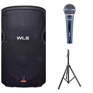 Caixa WLS S15  Ativa + Passiva S15 + Mic M58A + 2 Pedestal