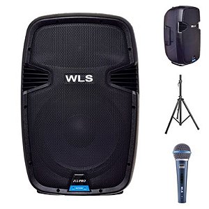 Caixa WLS  J12 PRO Ativa + J12 Passiva + Mic + 2 Pedestais